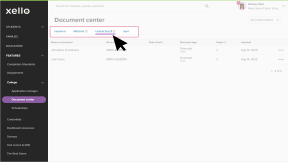 Document center page open in Xello. The cursor is clicking the "Unmatched" tab.